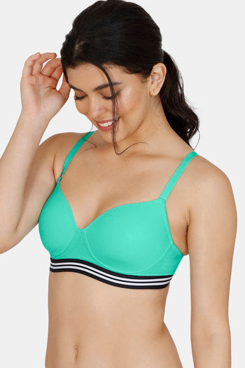 Zivame Sporty Twist Padded Non Wired 3/4th Coverage T-Shirt Bra - Cabbage
