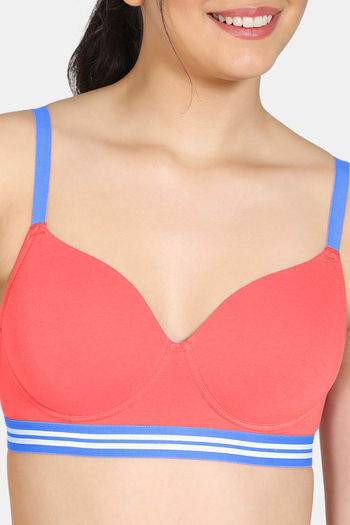 Zivame Sporty Twist Padded Non Wired 3/4th Coverage T-Shirt Bra - Georgia  Peach2