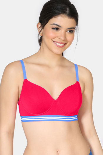 Zivame Sporty Twist Padded Non Wired 3/4th Coverage T-Shirt Bra - Love  Potion2