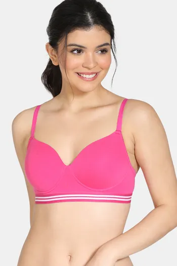 Zivame Sporty Twist Padded Non Wired 3/4th Coverage T-Shirt Bra - Magenta