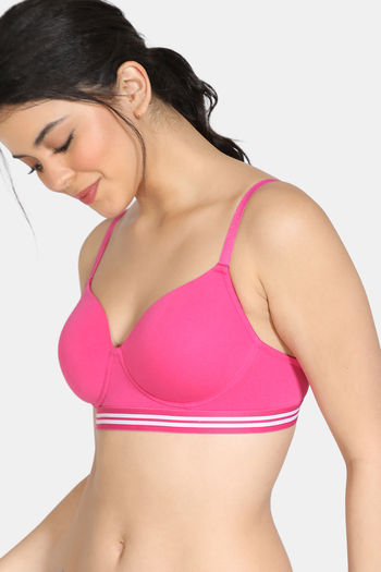 Zivame Sporty Twist Padded Non Wired 3/4th Coverage T-Shirt Bra - Peach
