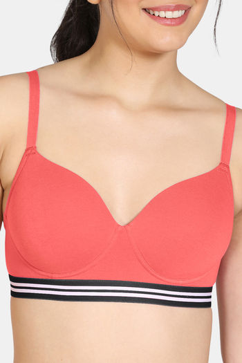 Buy Zivame Sporty Twist Padded Non Wired 3/4th Coverage T-Shirt Bra - Peach  at Rs.360 online