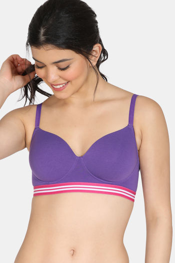 Buy Zivame Sporty Twist Padded Non Wired 3/4th Coverage T-Shirt Bra - Royal Purple