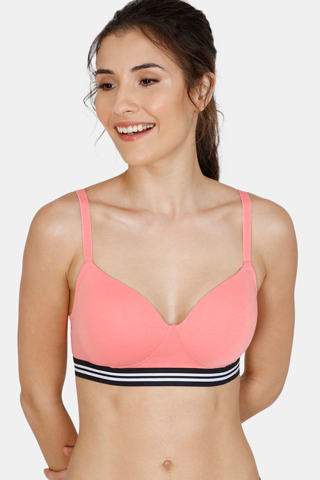 Buy Zivame Sporty Twist Padded Non Wired 3/4th Coverage T-Shirt Bra -  Salmon Rose at Rs.450 online