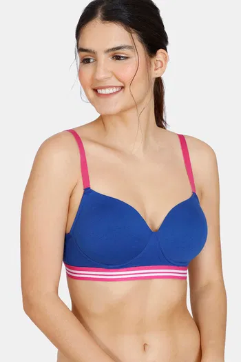 Buy Zivame Sporty Twist Padded Non Wired 3/4th Coverage T-Shirt Bra -  Sodalite Blue at Rs.712 online