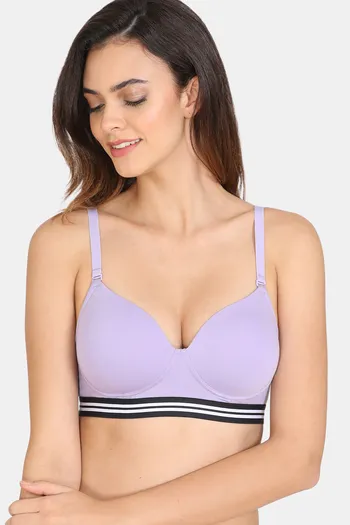 Zivame Sporty Twist Padded Non Wired 3/4th Coverage T-Shirt Bra - Violet  Tulip