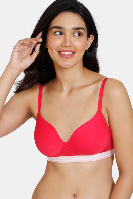 Zivame Sporty Twist Padded Non Wired 3/4th Coverage T-Shirt Bra - Peach