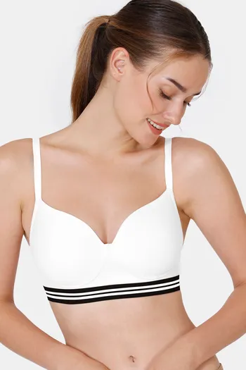 Zivame Sporty Twist Padded Non Wired 3/4th Coverage T-Shirt Bra - White