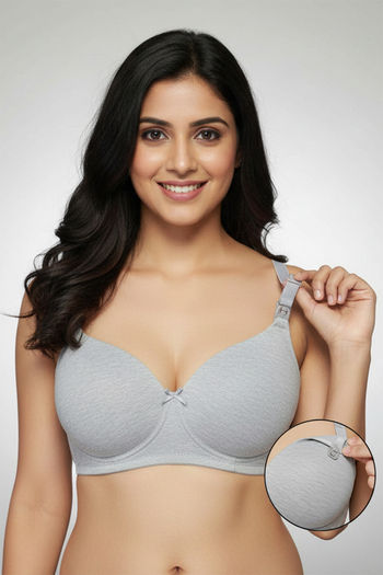 Zivame Maternity Padded Non Wired 3/4th Coverage Nursing Bra - Grey Melange