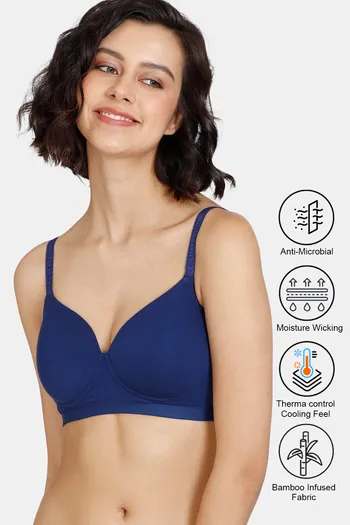 Buy Zivame Natural Collective Padded Non-Wired 3/4th Coverage T-Shirt Bra - Blue Depth
