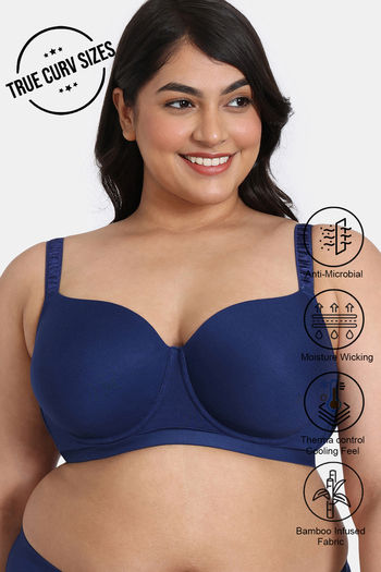 Buy Zivame True Curv Natural Collective Padded Wired 3/4th Coverage Super Support Bra - Blue Depth