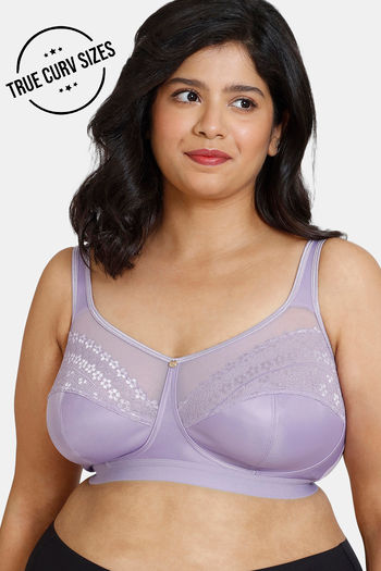 Women's Cotton Full Coverage Wirefree Non-padded Lace Plus Size Bra 46C