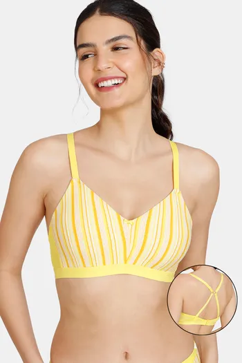 Buy Zivame Woodstock Mood Double Layered Non Wired 3/4th Coverage T-Shirt Bra - Maize