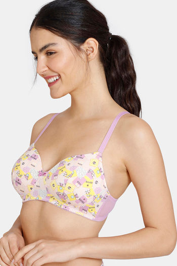 Buy Zivame Beautiful Basics Double Layered Non Wired 3/4th Coverage T-Shirt  Bra - Violet Tulip at Rs.359 online