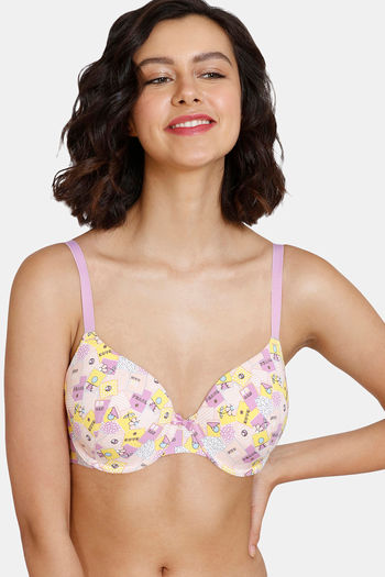 Buy Zivame Comikart Padded Wired 3/4th Coverage T-Shirt Bra - Violet Tulle