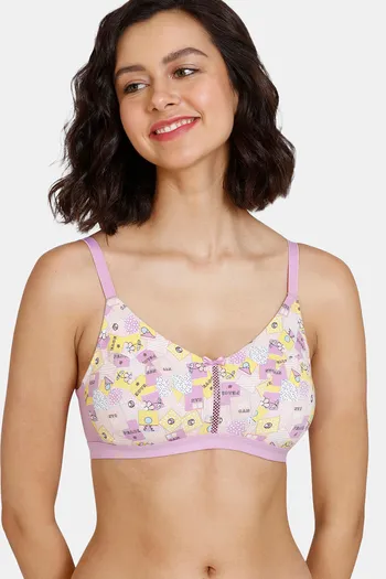 Buy Zivame Retro Vibes Double Layered Non Wired 3/4th Coverage T-Shirt Bra - Violet Tulle