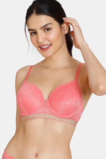 Buy Zivame Disco Padded Wired 3/4th Coverage Lace Bra - Tea Rose