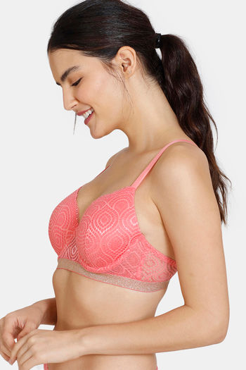 Buy Zivame Disco Padded Wired 3/4th Coverage Lace Bra - Tea Rose at Rs.518  online