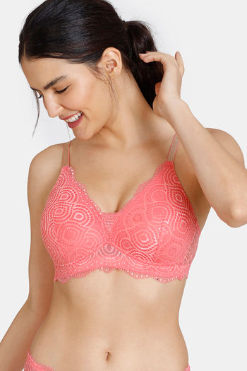 Buy Zivame Disco Padded Non-Wired 3/4th Coverage Lace Bra - Tea Rose