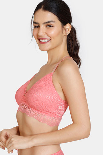 Looping Bra Padded Non-Wired 3/4th Coverage Lace Bra - Ivory