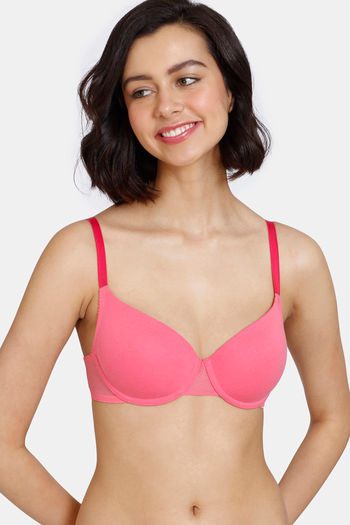 Buy Zivame Beautiful Basics Padded Wired Medium Coverage T-Shirt Bra - Pink Lemonade