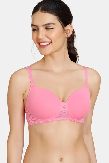 Buy Zivame Beautiful Basics Padded Non Wired 3/4th Coverage T-Shirt Bra - Pink Cosmos