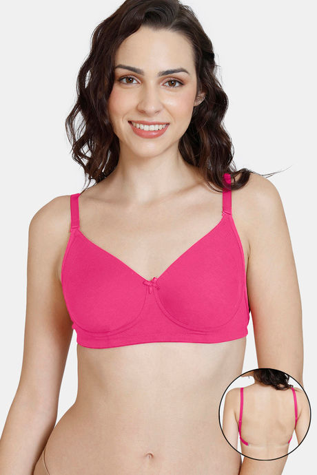 Zivame Beautiful Basics Double Layered Non Wired 3/4th Coverage Backless Bra - Fuchsia Red