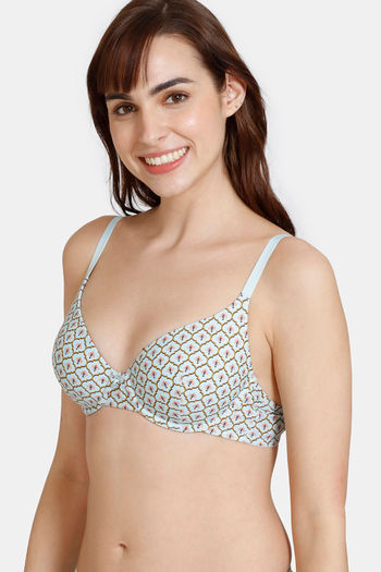 Zivame Zellij Dreams Padded Non Wired 3/4th Coverage T-Shirt Bra With  Hipster Panty - Plume