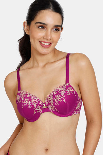 Buy Plush Desire Padded Wired 3/4th Cup Bridal Wear Medium coverage Lace Push  Up Bra - Blue Online