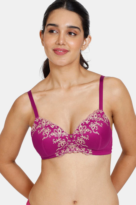 Buy Zivame Beautiful Basics Padded Wired 3/4th Coverage Lace Bra - Cerise  at Rs.806 online