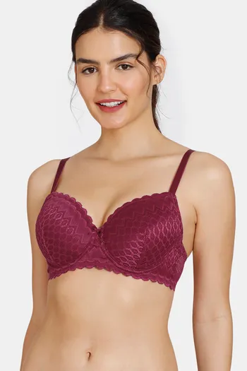Buy Zivame New Romance Padded Wired 3/4Th Coverage Lace Bra - Beet Red