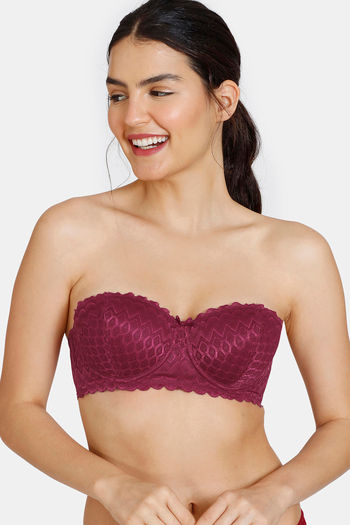 Buy Zivame New Romance Padded Wired 3/4Th Coverage Strapless Bra - Beet Red