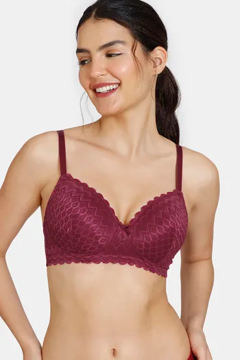 Buy Zivame New Romance Padded Non Wired 3/4th Coverage Lace Bra - Beet Red