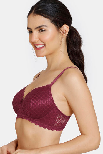 Looping Bra Padded Non-Wired 3/4th Coverage Lace Bra - Brown