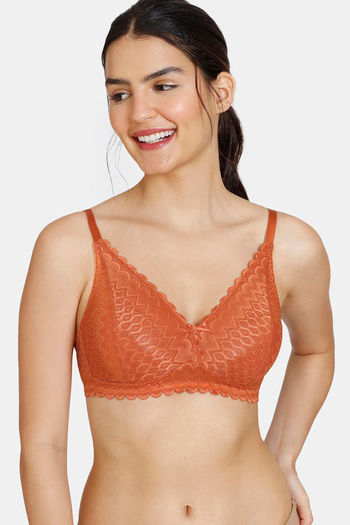 Buy Zivame New Romance Double Layered Non Wired 3/4Th Coverage Lace Bra - Amber Glow