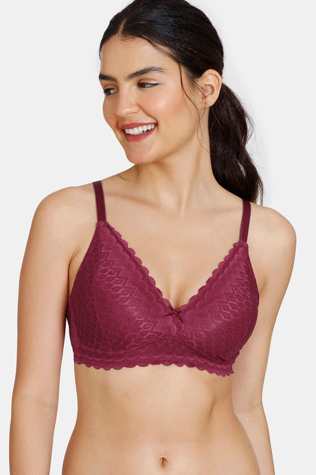 Buy Zivame New Romance Double Layered Non Wired 3/4Th Coverage Lace Bra -  Beet Red at Rs.671 online