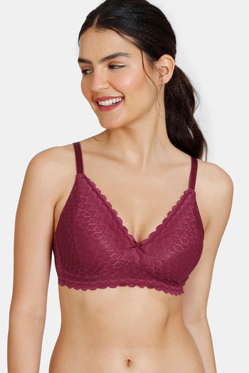 Buy Zivame New Romance Double Layered Non Wired 3/4Th Coverage Lace Bra - Beet Red