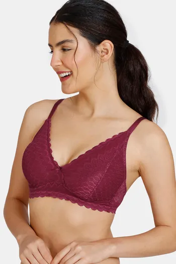 Zivame New Romance Double Layered Non Wired 3/4Th Coverage Lace Bra - Beet  Red
