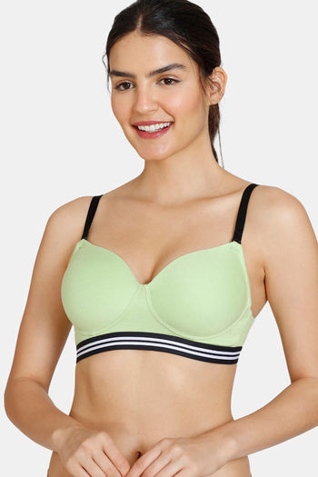 Buy Zivame Beautiful Basics Padded Non Wired 3/4th Coverage T-Shirt Bra - Jade Lime