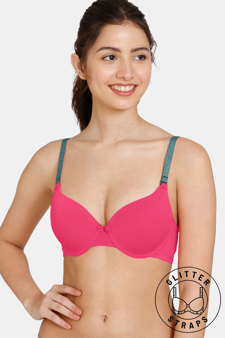 Buy Zivame Beautiful Basics Glitter Strap Push-Up Wired Medium Coverage Bra  - Teaberry at Rs.498 online