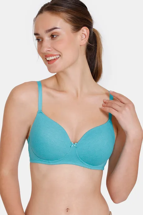 Buy Zivame Beautiful Basics Padded Non Wired 3/4th Coverage T-Shirt Bra -  Baltic at Rs.419 online