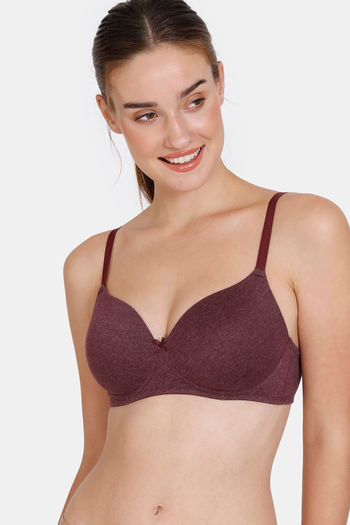 Buy Zivame Beautiful Basics Padded Non Wired 3/4th Coverage T-Shirt Bra -  Fig at Rs.382 online