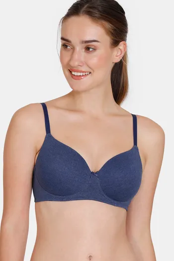 Buy Zivame Beautiful Basics Padded Non Wired 3/4th Coverage T-Shirt Bra - Medieval Blue