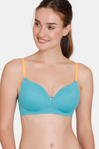 Buy Zivame Women's Polyester Cotton Non Padded Wired Casual Full Coverage  Super Support Bra (ZI10TICORECBLUE034DD_Blue_34DD) at