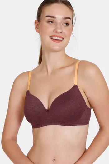 Zivame Beautiful Basics Padded Non Wired 3/4th Coverage T-Shirt Bra - Fig