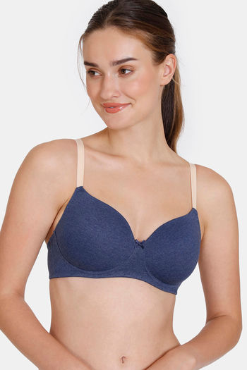 Buy Zivame Beautiful Basics Padded Non Wired 3/4th Coverage T-Shirt Bra - Medieval Blue