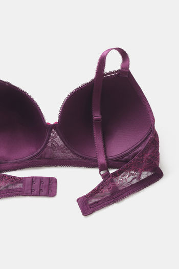 Buy Zivame Primrose Padded Non Wired 3/4th Coverage Lace Bra - Dark Purple  at Rs.648 online