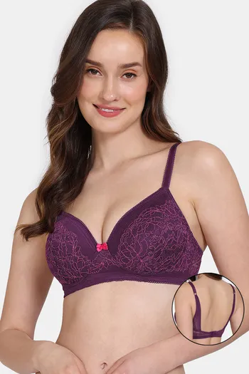 Buy Zivame Desert Rose Padded Wired 3/4th Coverage Lace Bra - Violet Indigo  at Rs.673 online