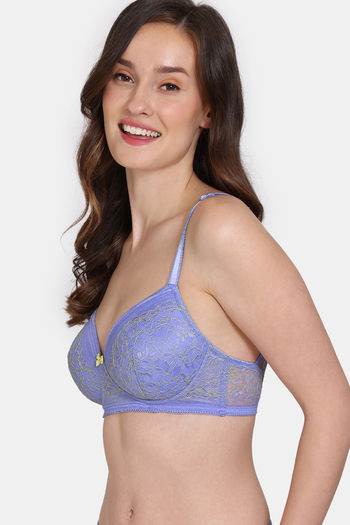 Buy Zivame Primrose Padded Non Wired 3/4th Coverage Lace Bra - Dark Purple  at Rs.698 online