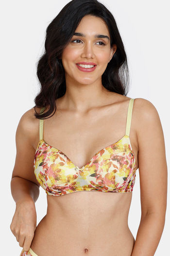 Zivame Bohemian Blooms Padded Non Wired 3/4th Coverage T-Shirt Bra - Snapdragon
